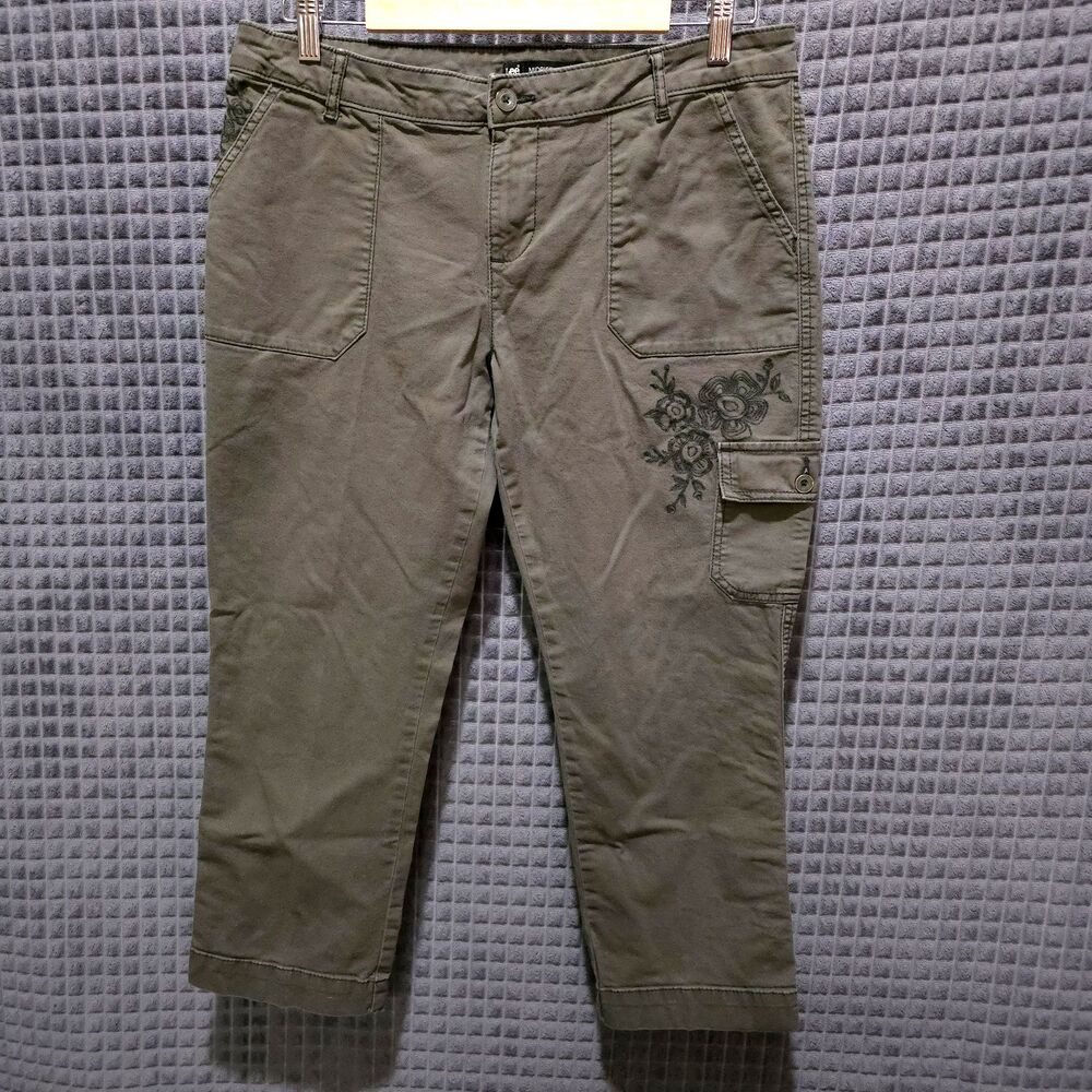 Denim Cargo Jean Capris Pants Sz12 34W Lee Y2K Hiking Floral Gray Grunge Street